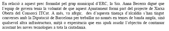 Resposta de l'Equip de Govern municipal de l'Ajuntament de Gavà al prec presentat per ERC sol·licitant que Gavà entri a format part del projecte de Xarxa Oberta del Consorci ITCat (27 de novembre de 2008)